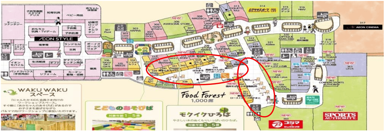 モール内広告 フードコートテーブルシールの図面・フロアマップ