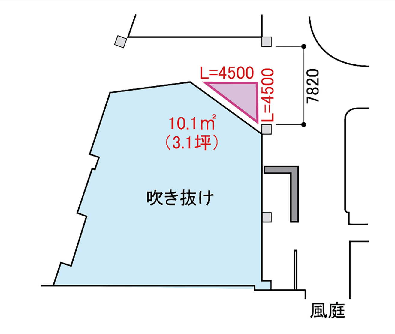 晴庭2F インフォメーション横きらめきコート側三角地帯の図面・フロアマップ