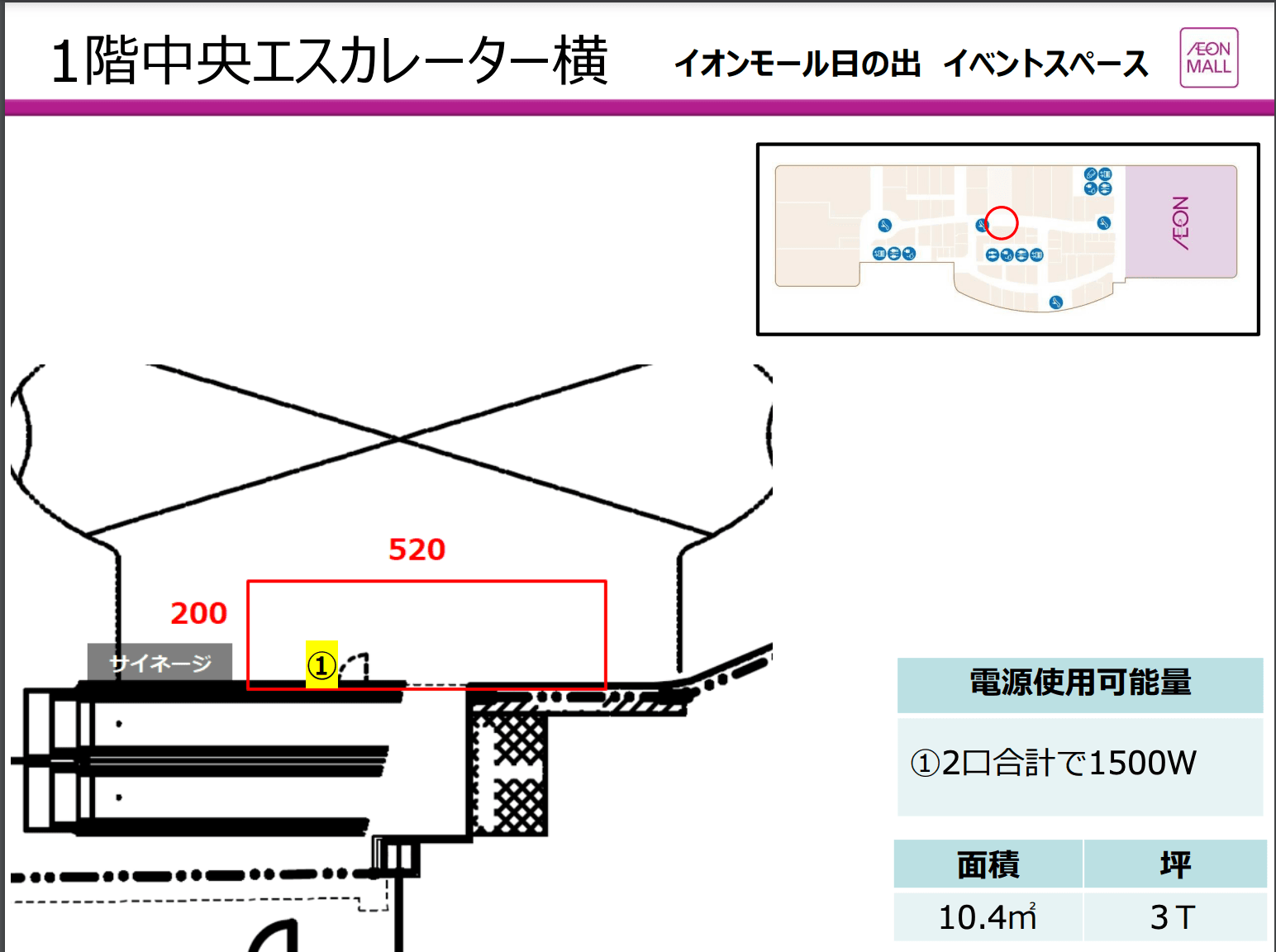 1階 中央エスカレーター前の図面・フロアマップ
