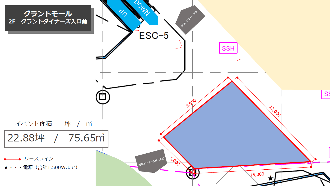 グランドダイナーズ入口前(エクセルシオールカフェ前)の図面・フロアマップ1