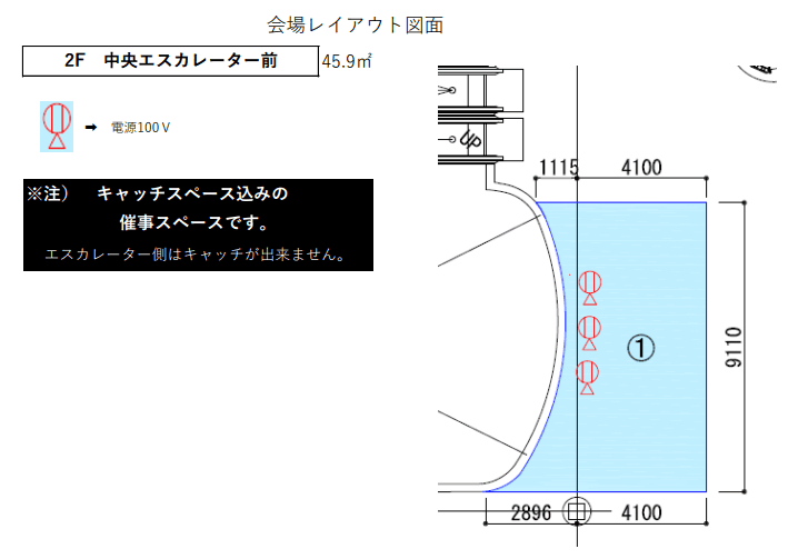 2F中央エスカレーター前の図面・フロアマップ
