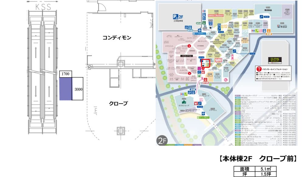 南エスカレーター横(クローブ前)の図面・フロアマップ