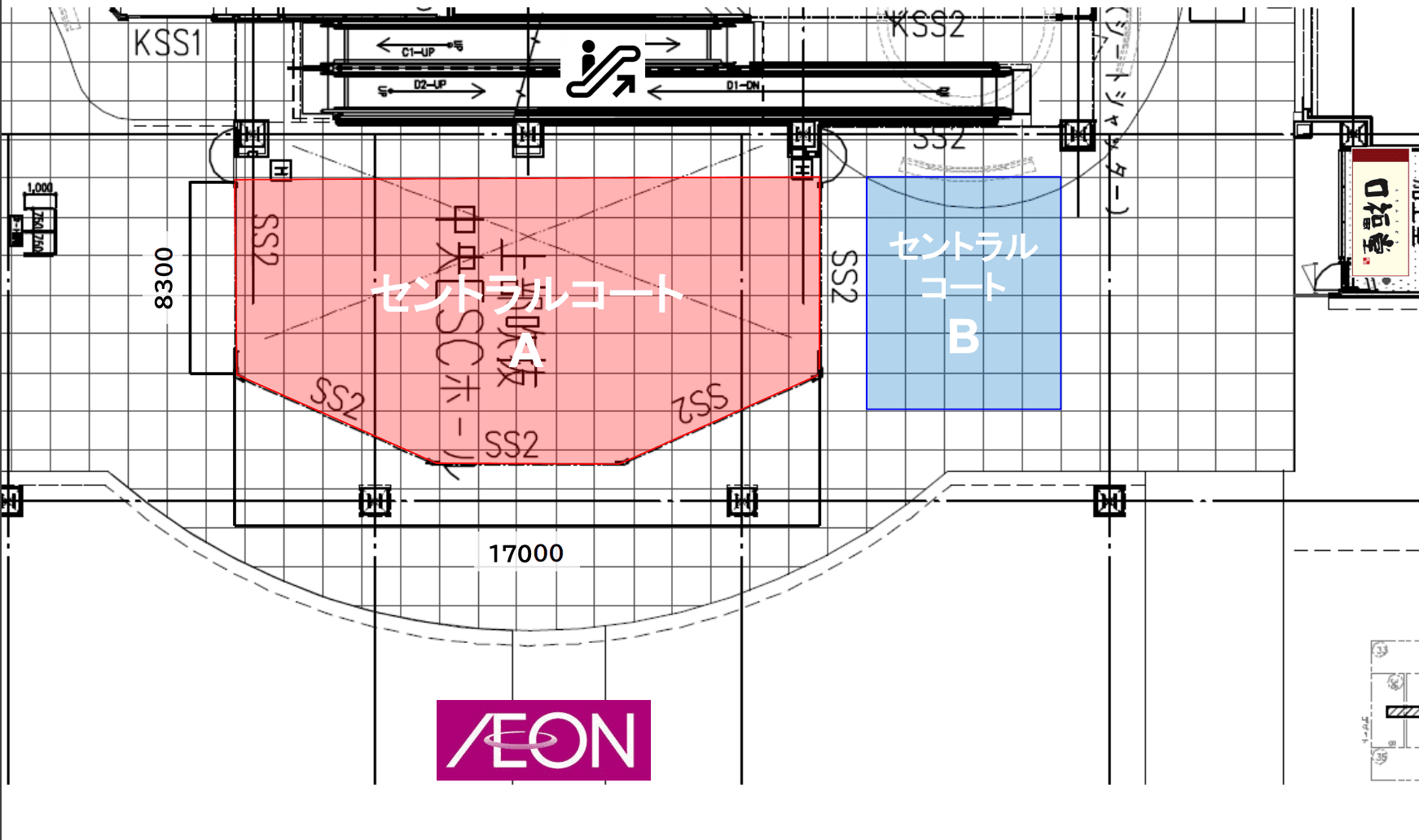 1FセントラルコートB(北側)の図面・フロアマップ