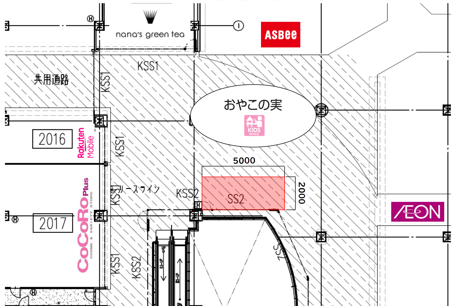 2Fセントラルコート吹抜けA(北側)の図面・フロアマップ