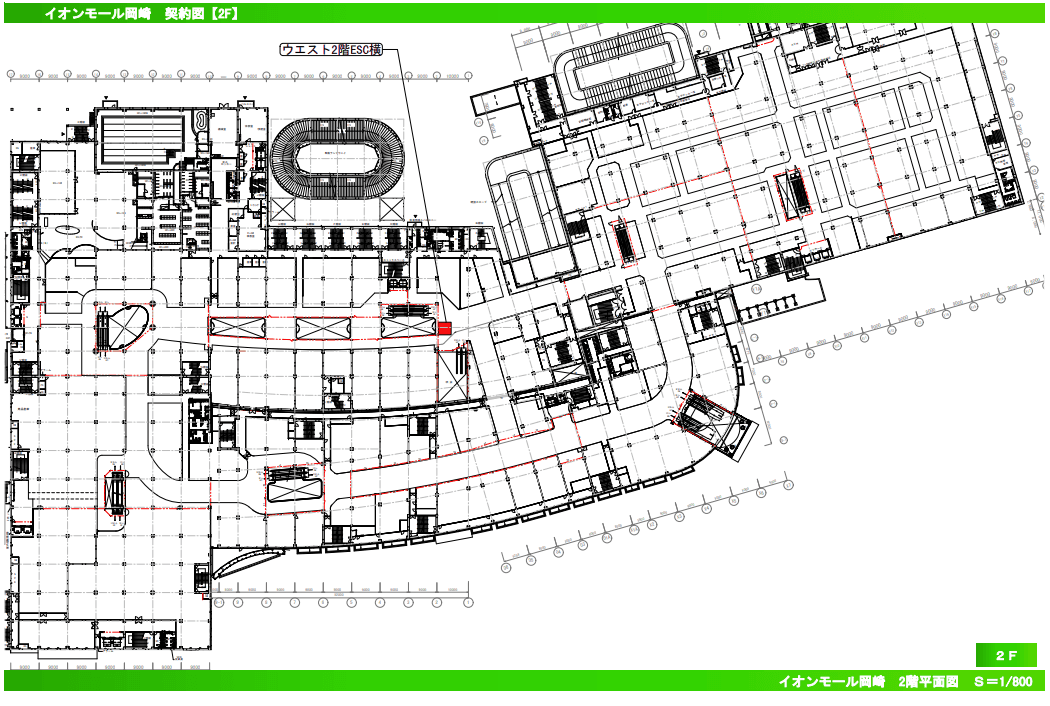 ウエスト2F 靴下屋前 エスカレーター横の図面・フロアマップ