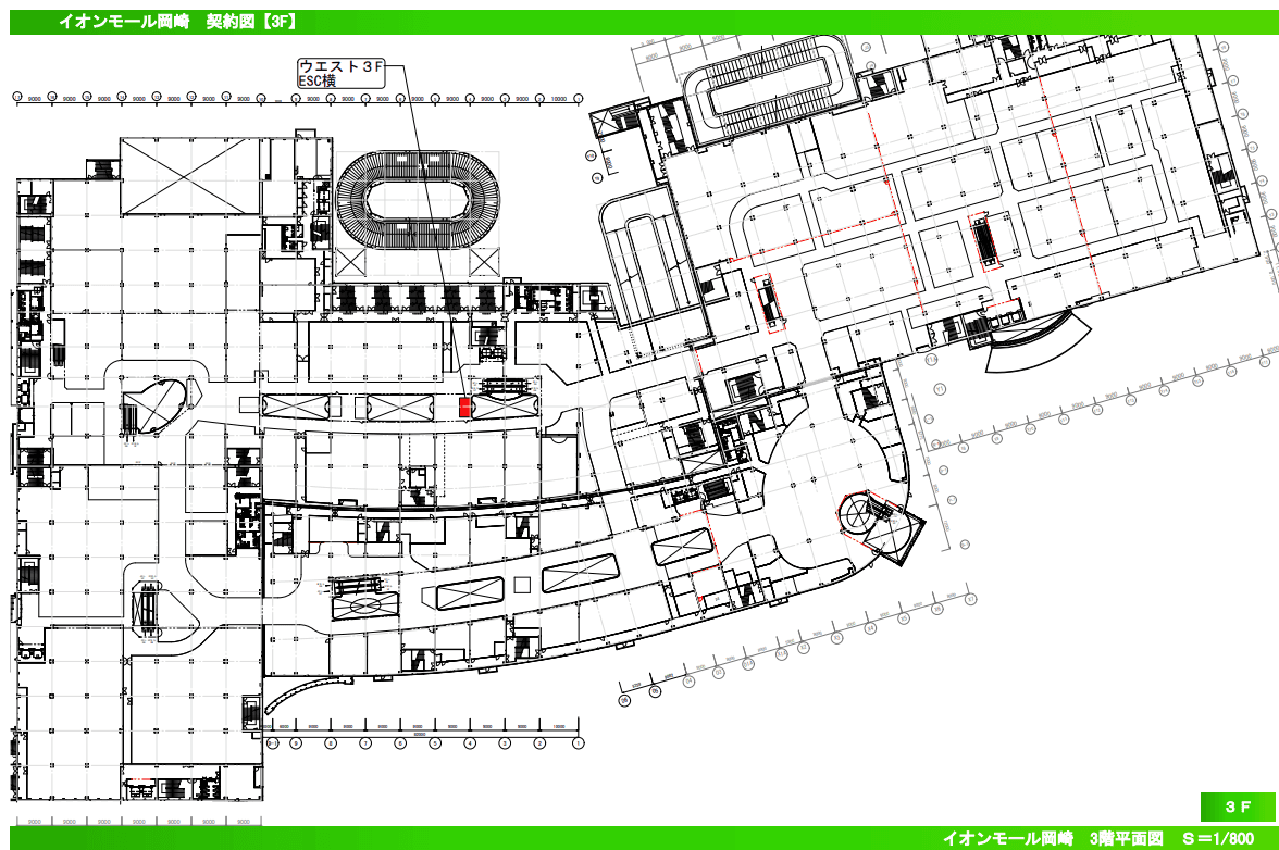 ウエスト3F HMV前 エスカレーター横の図面・フロアマップ