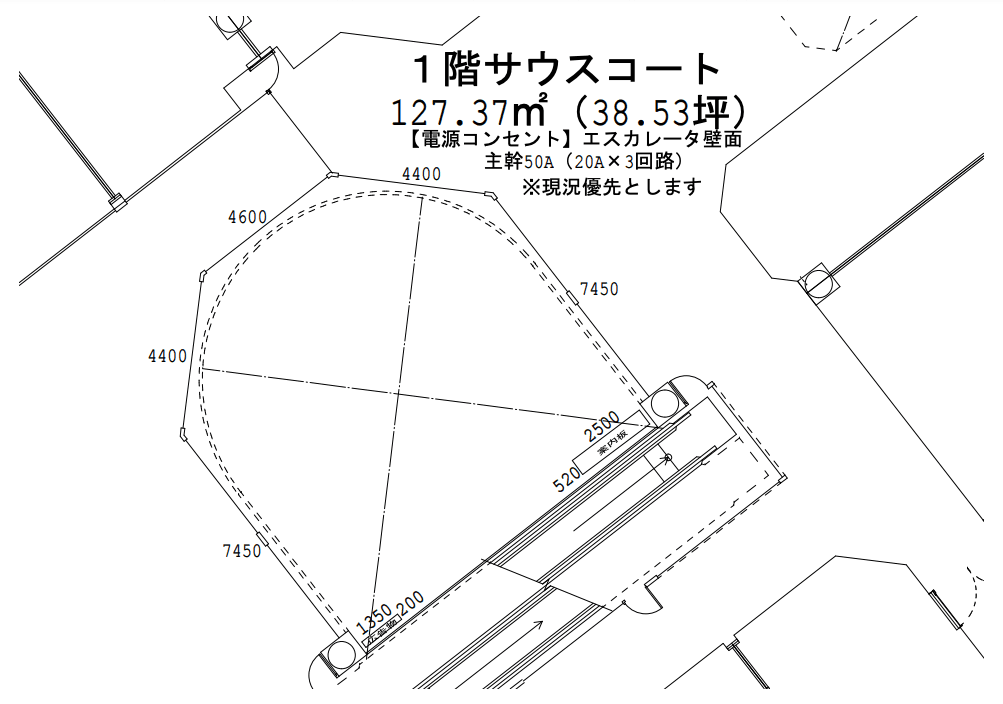 『③1F サウスコート』 -認知度の高い集客イベントスペース。近くに大きなカフェや大型電気店があり、ファミリー層に強い魅力的なロケーションの図面・フロアマップ1