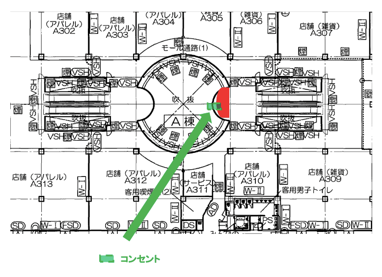 VP設置場所「サウスモール3階ROU側」の図面・フロアマップ1