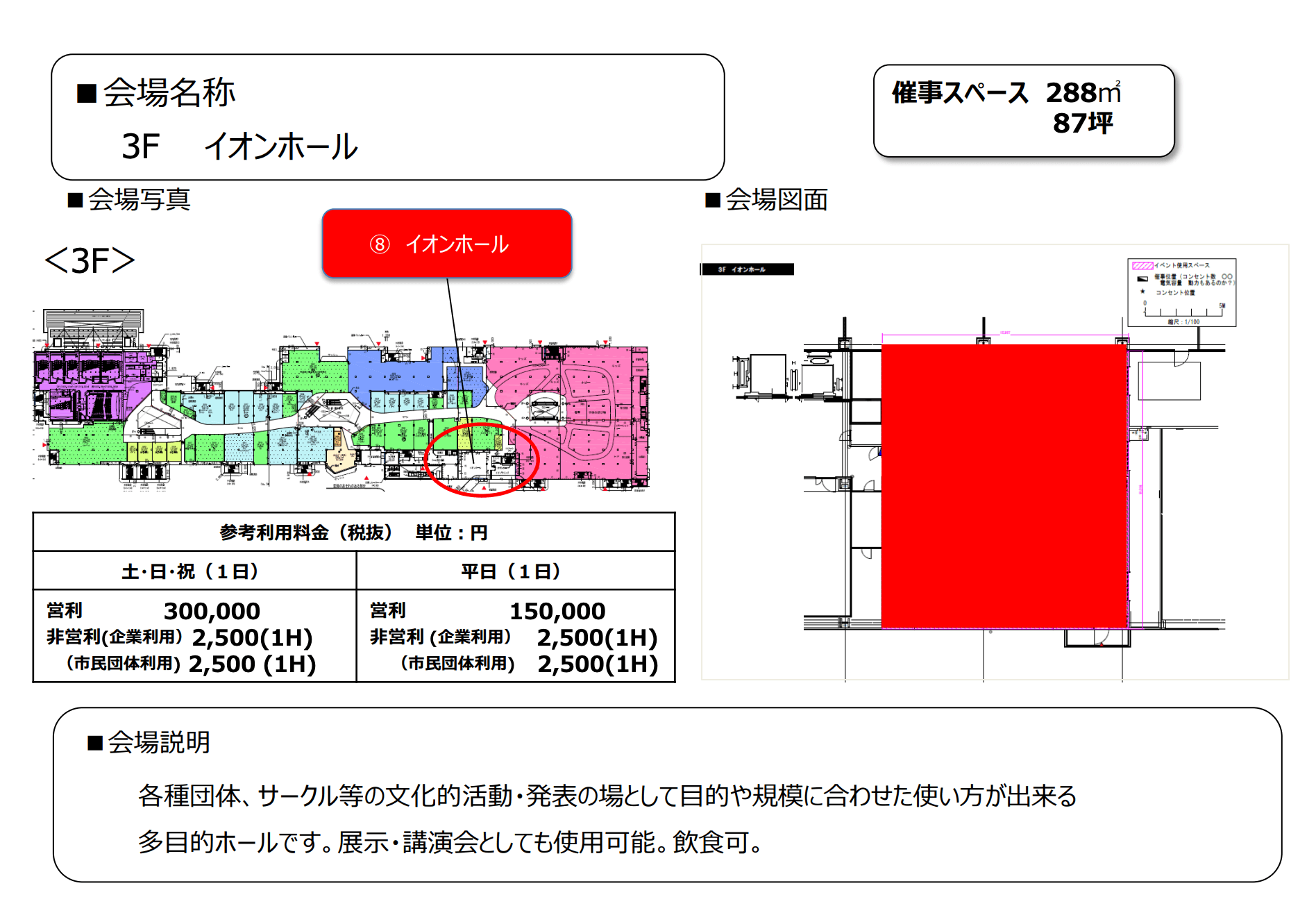 イオンホールの図面・フロアマップ