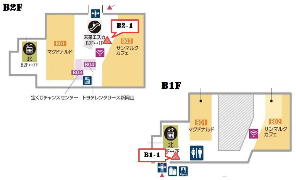 モール内広告 柱巻きポスター・三⾓什器ポスターの図面・フロアマップ