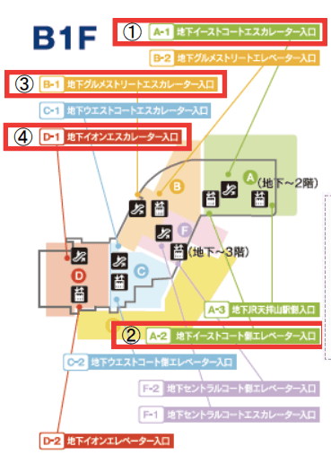 モール内広告 地下駐車場入館入口広告パネルの図面・フロアマップ