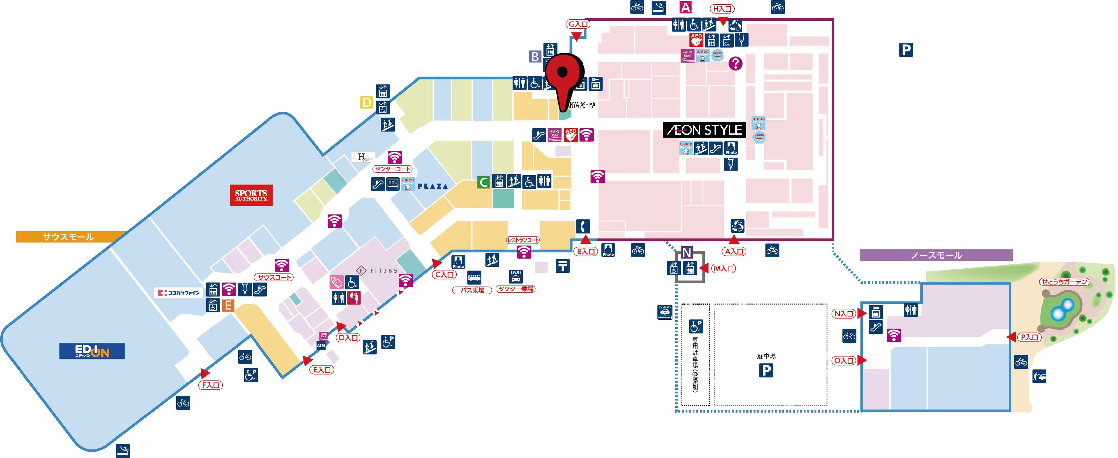102A区画 メイン導線沿い専門店街の玄関口、直営売り場も近い食物販ゾーンの2面開口スペースの図面・フロアマップ