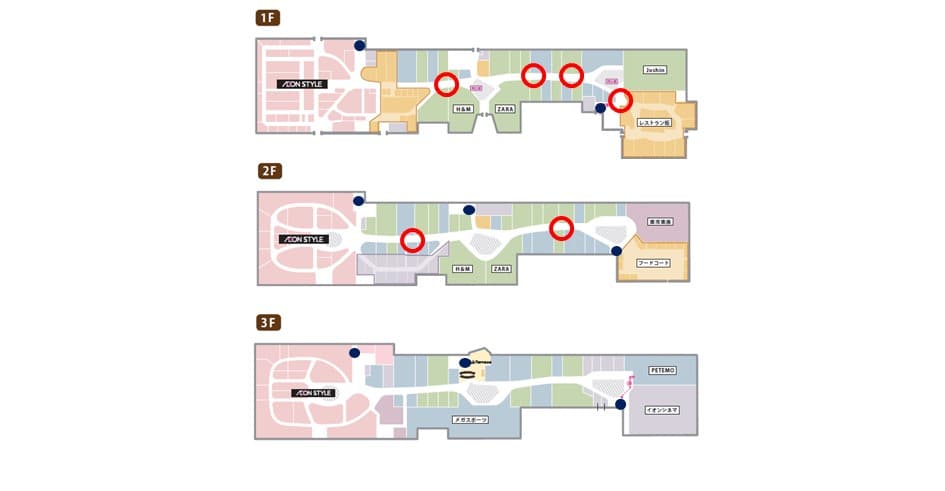 赤丸=両面サイネージ 青丸=片面サイネージ