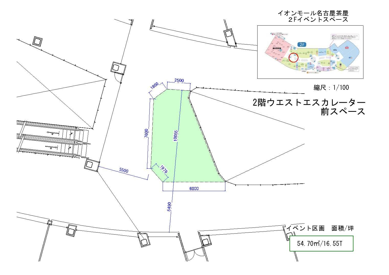 2階ウエストエスカレーター前スペース(ミルフローラ前)の図面・フロアマップ1