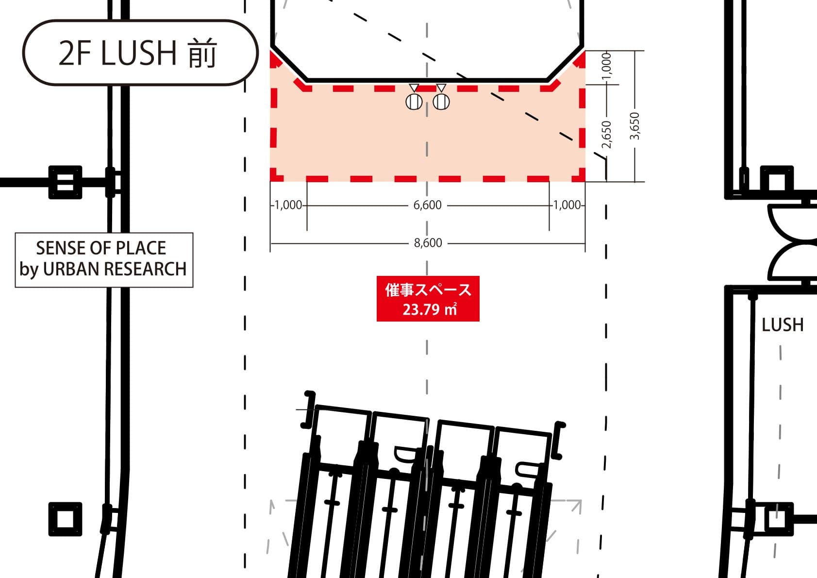 ノースモールエスカレーター脇(LUSH前)の図面・フロアマップ