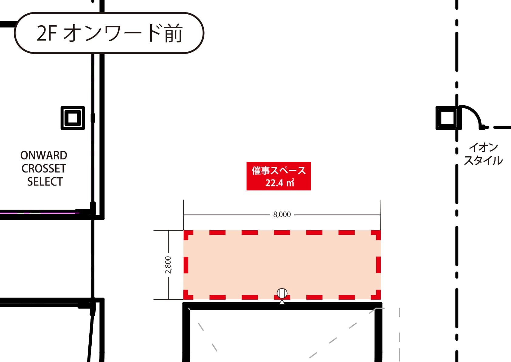 サウスモールエスカレーター脇(ONWARD前)の図面・フロアマップ