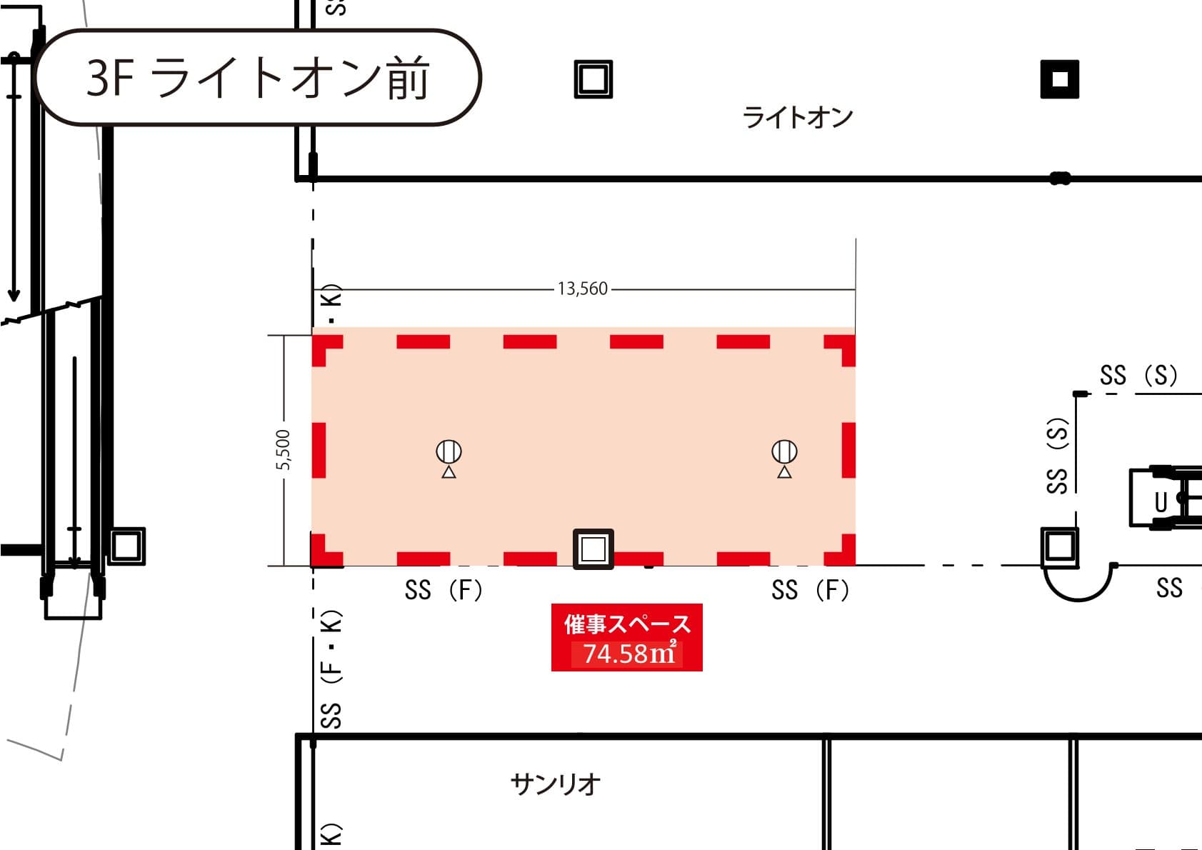 中央ブリッジ前(ライトオン前)の図面・フロアマップ