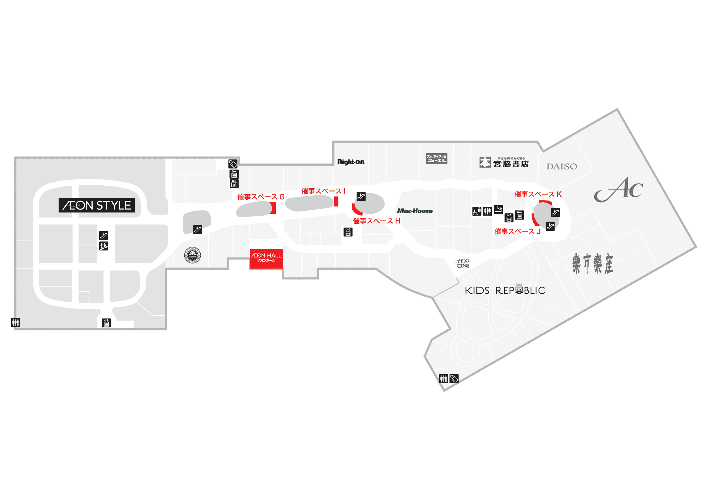 スペースI(2F 中央エスカレーター前)の図面・フロアマップ
