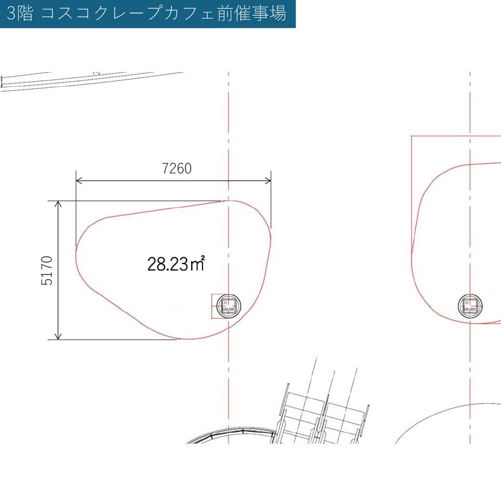 3COINS+plus前(旧ライトオン前)催事場の図面・フロアマップ