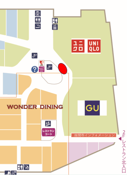 2階ノースコート吹き抜け(ユニクロ前横)の図面・フロアマップ1