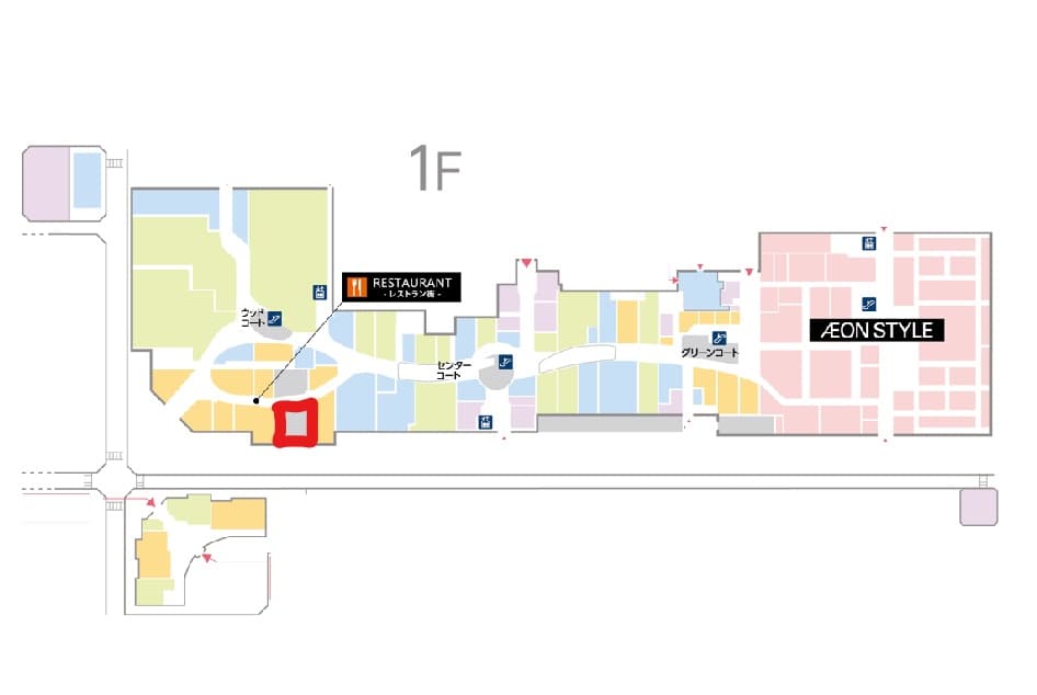 1038区画 レストラン街の中心にある間口の広い区画の図面・フロアマップ