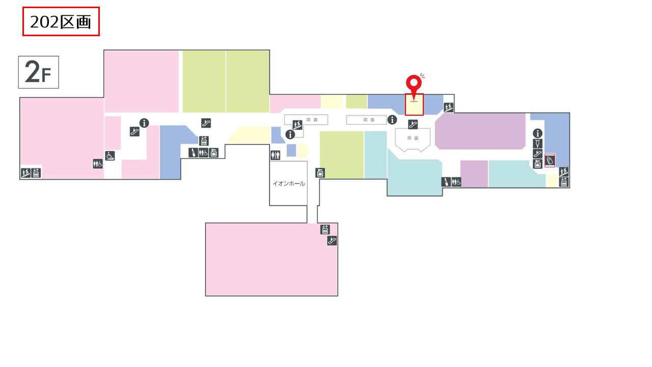 エスカレーターに近くトラフィックも多い視認性に優れた区画の図面・フロアマップ