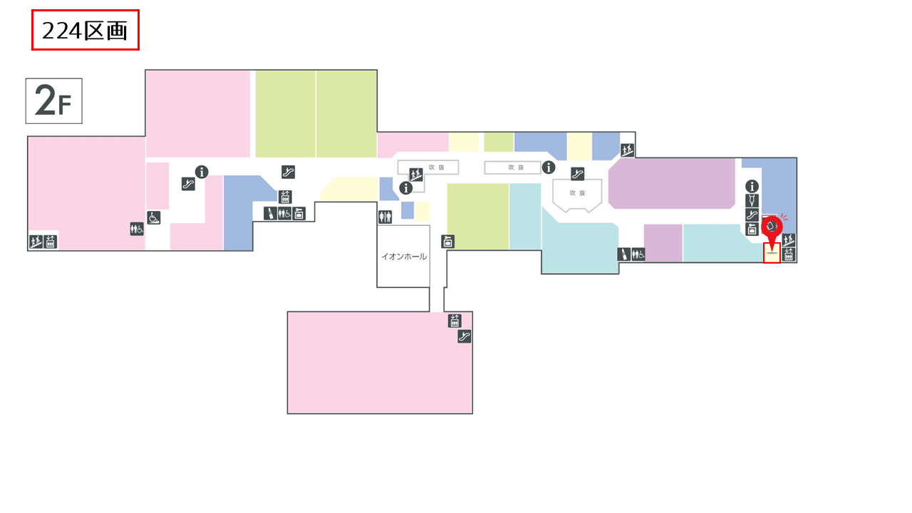 エスカレーター近くで間口が広く視認性に優れる区画の図面・フロアマップ