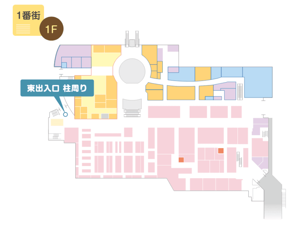 1番街1F東出入口 柱回りの図面・フロアマップ