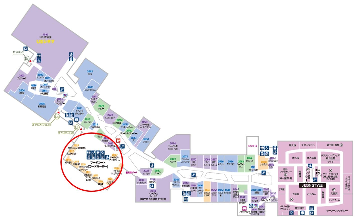 モールメディア広告 2階フードコートテーブル シール貼りの図面・フロアマップ