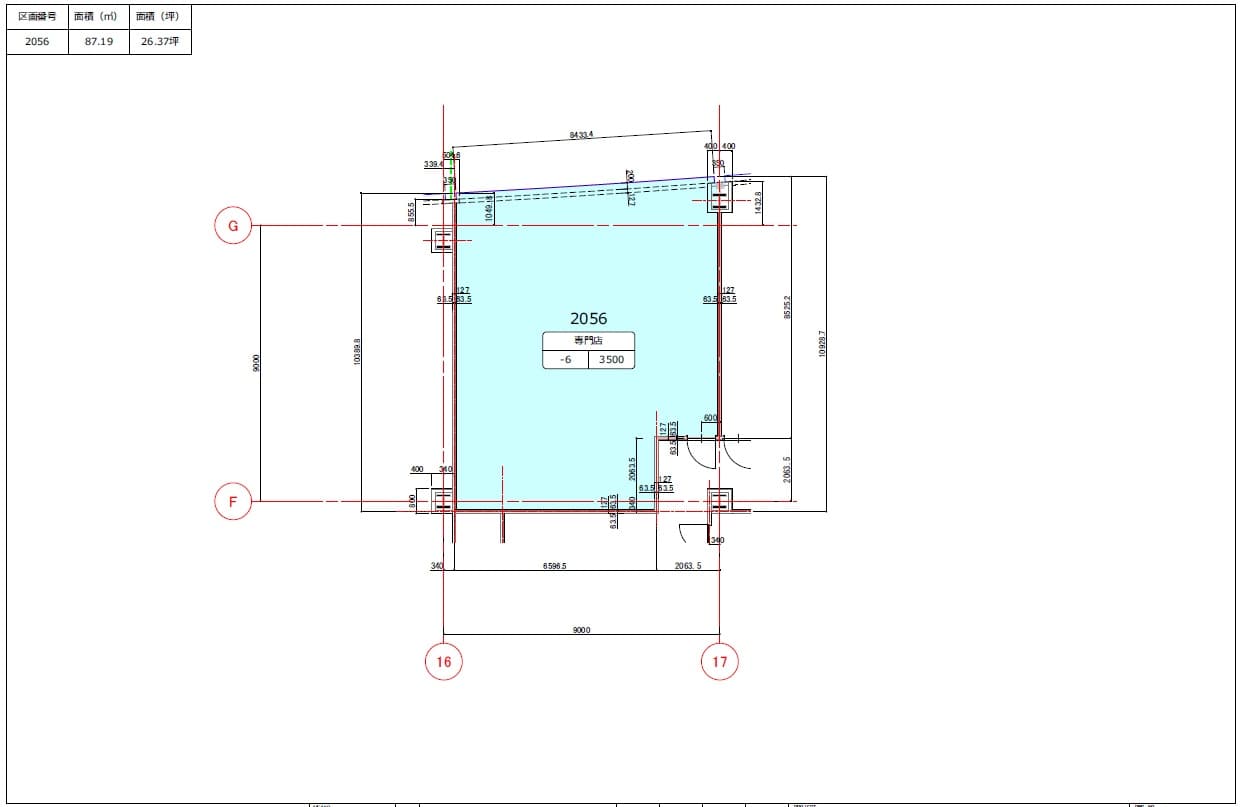 【2056区画】メイン導線沿い、イオン生活用品売り場も近いスペースの図面・フロアマップ