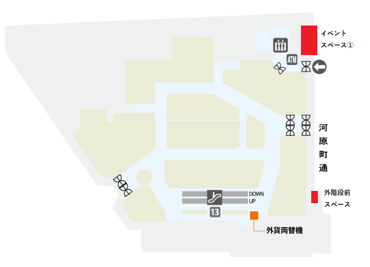 河原町オーパ イベントスペース 外階段前の図面・フロアマップ